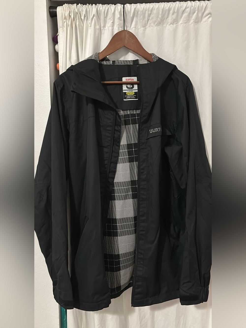 Burton Black Hooded Raincoat with Plaid Lining